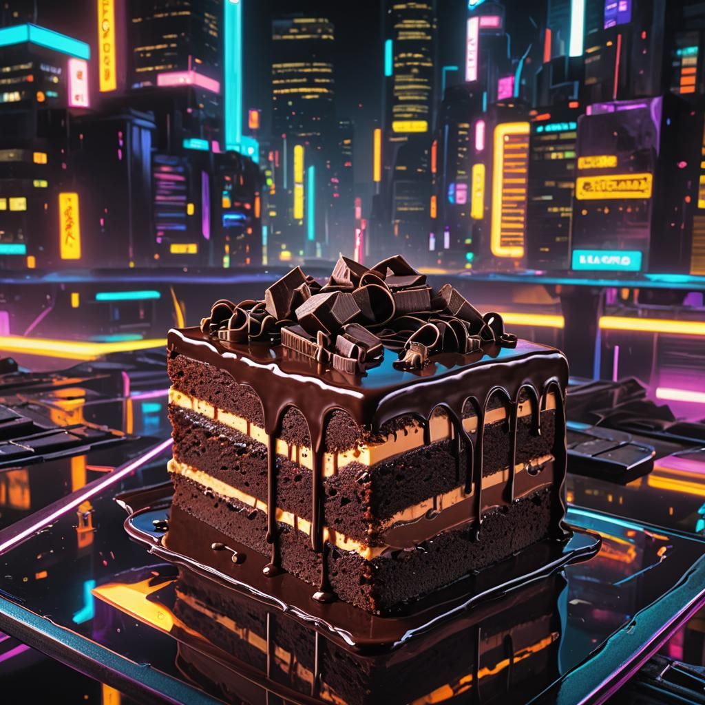 Cyberpunk Neon Cake Still Life in 8K
