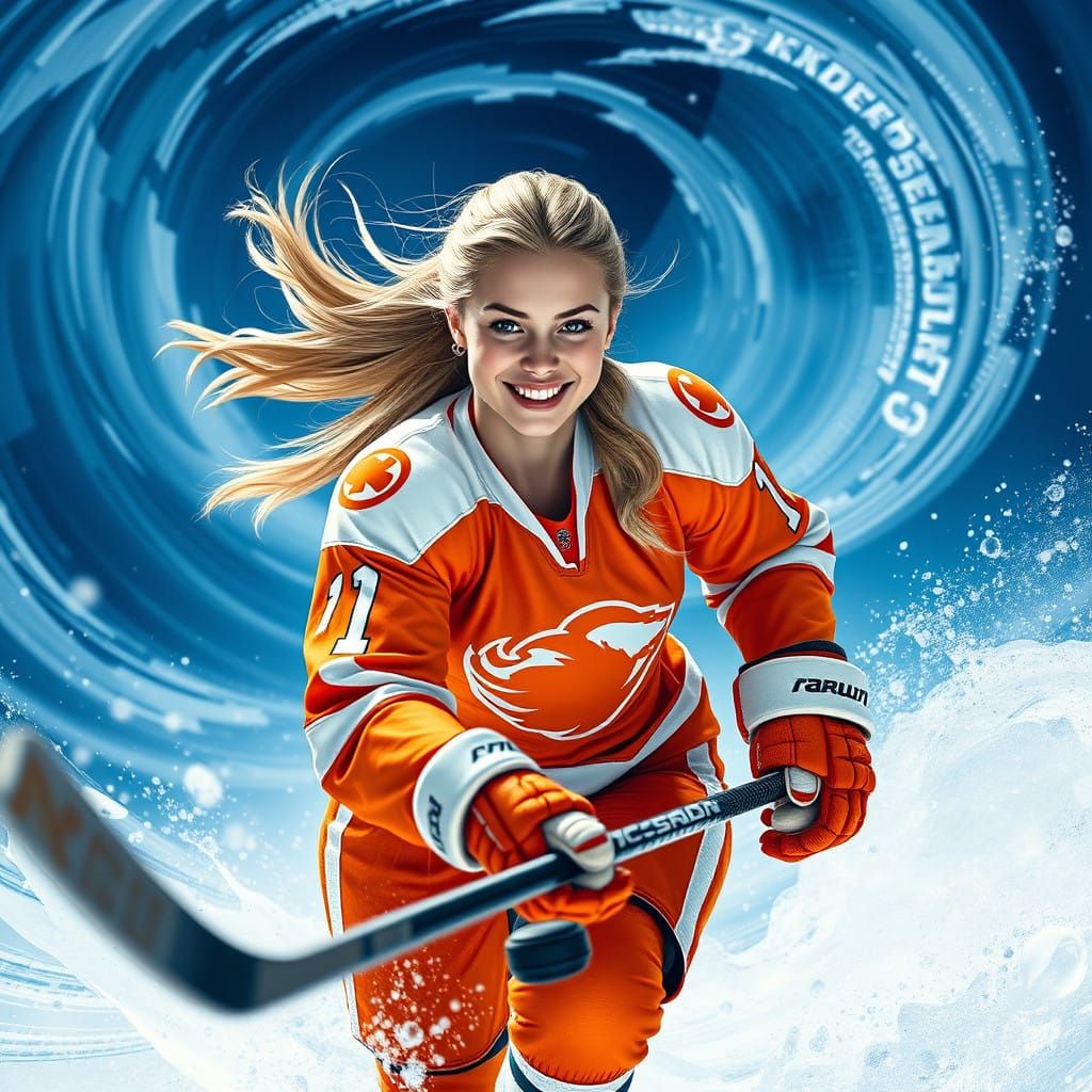 Athletic Young Woman Dominates Hockey Rink in Stunning Conce...
