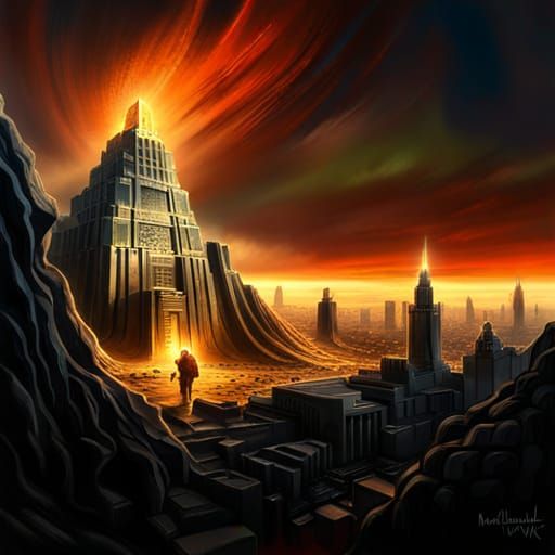 Anunnaki Destroying Cities, Epic Cinematic Brilliant Stunning Intricate 