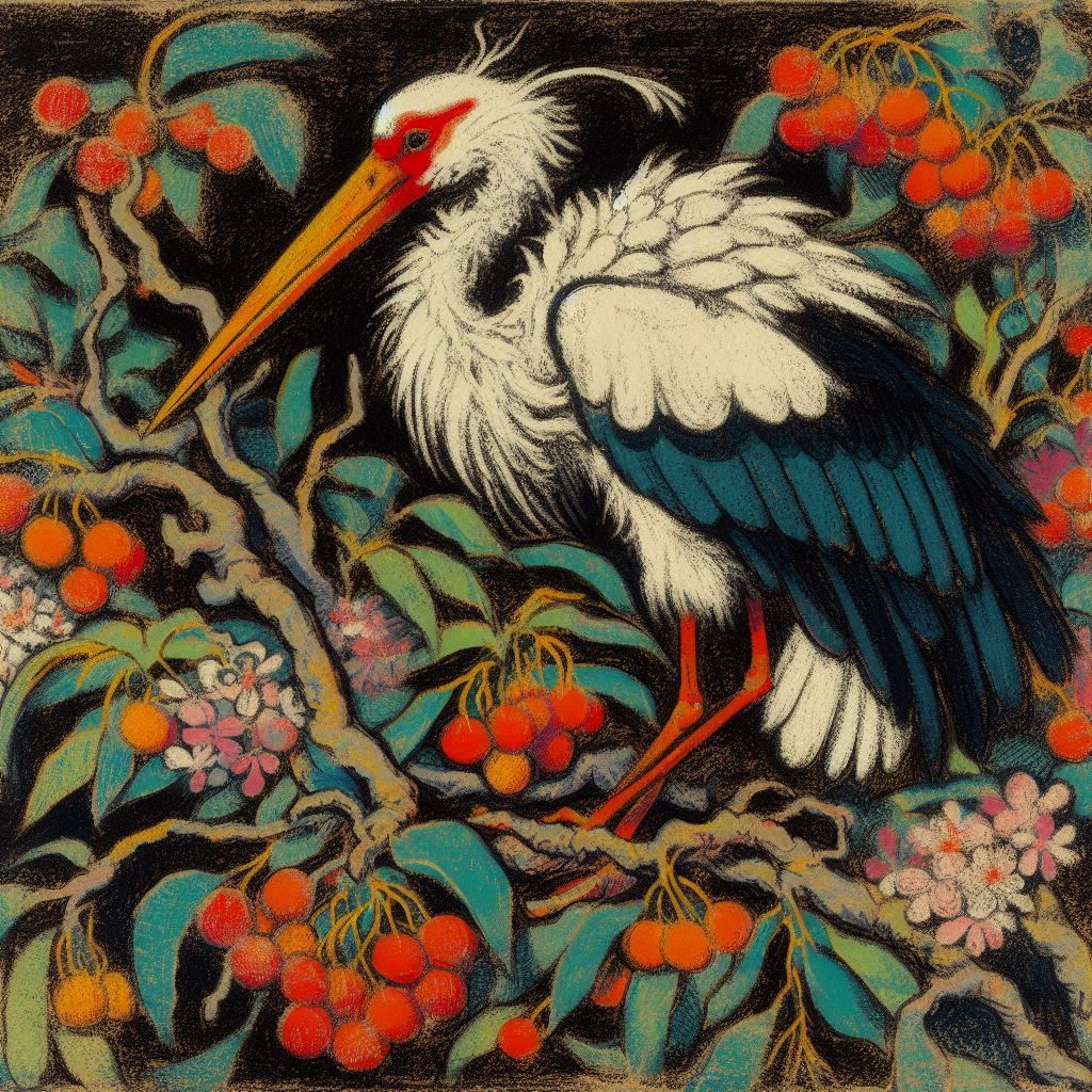 Stork In A Fruit Tree