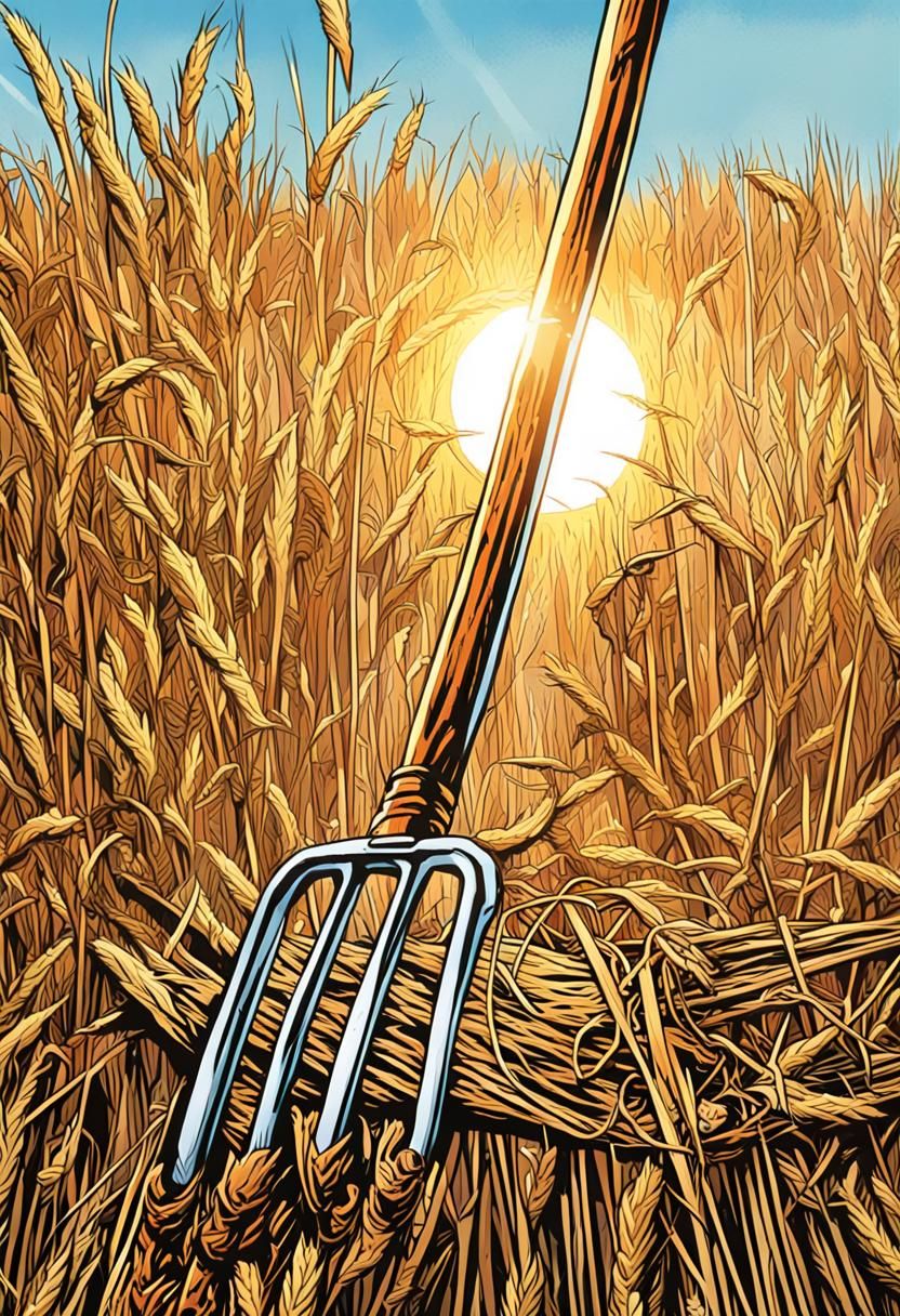 A pitchfork stuck in hay AI Generated Artwork NightCafe Creator
