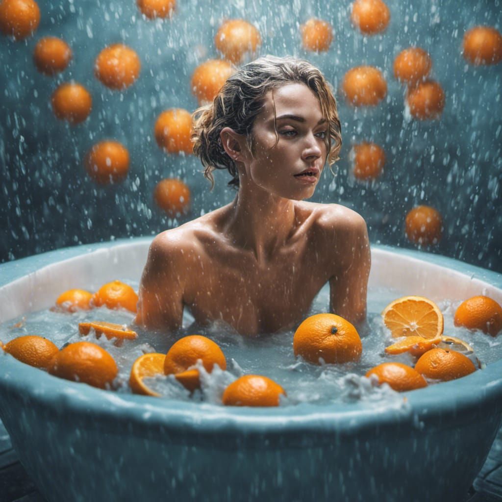 Woman Eating Oranges in the Bath