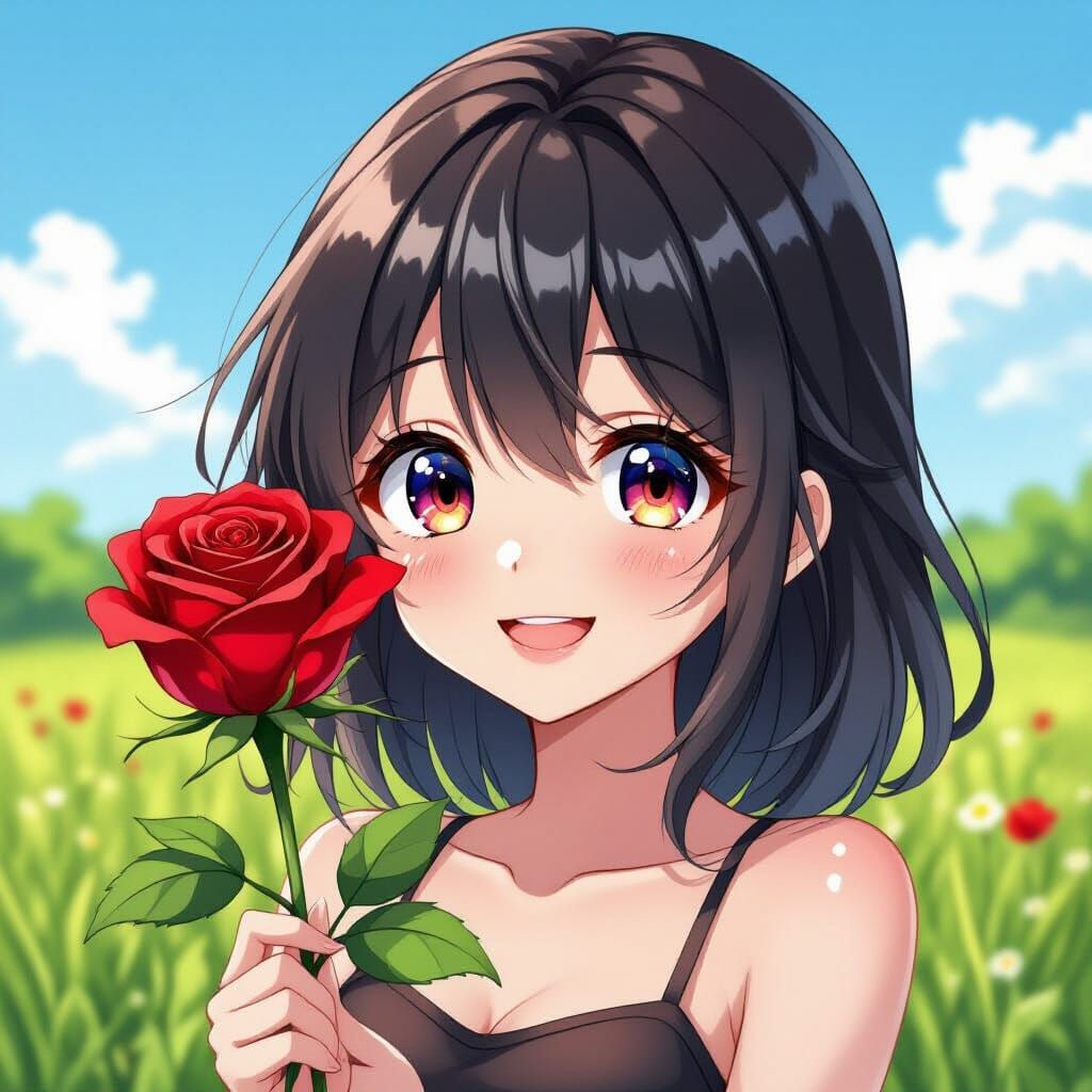 Cute Anime Rose with Happy Eyes and Smile