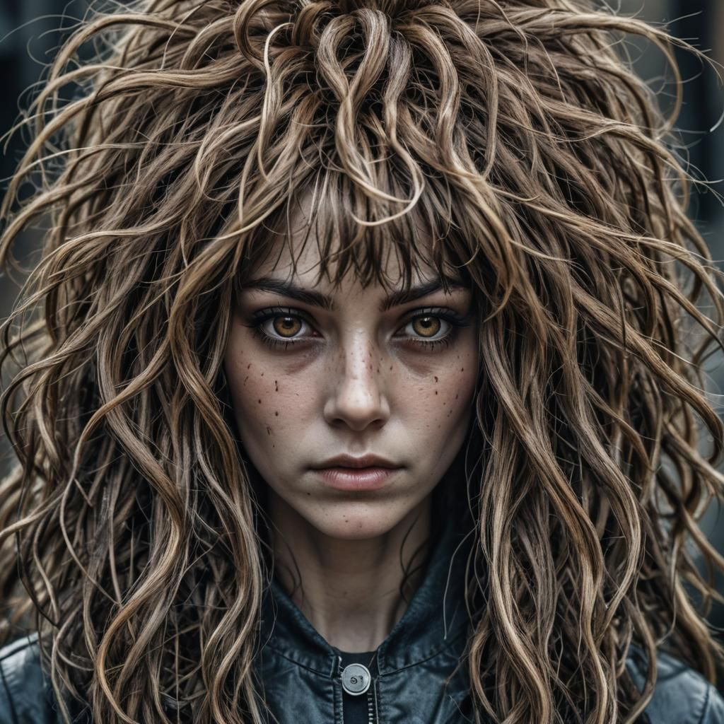 She puts a wig on her head
Made of hair from one who's dead....