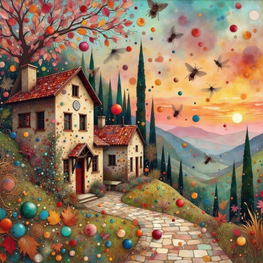 Beautiful old world country village. Beautiful spring sunrise, insanely detailed watercolor painting ...  by @Andy Does AI