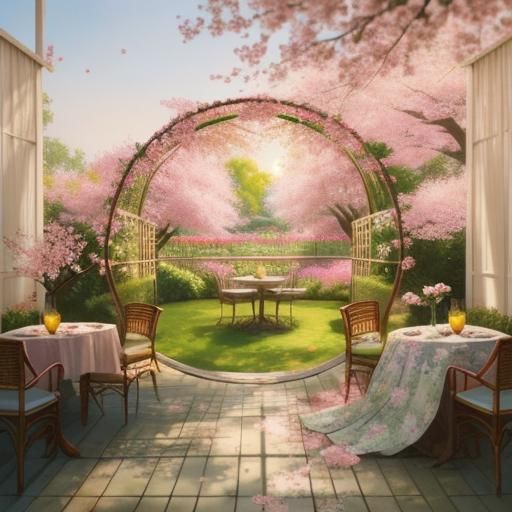 (A cherry blossom tree in the center of a secret garden.10.0...