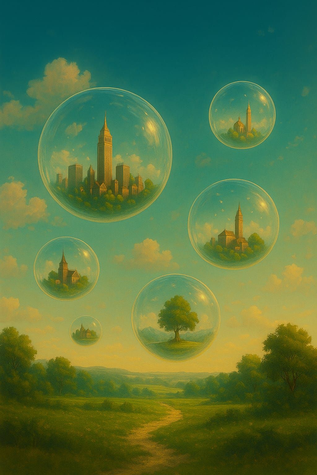 Surreal Cities in Floating Bubbles
