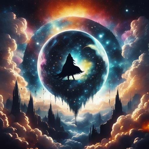 <lora:Flying heaven v2:1.0> A wolf materializing out of colo...