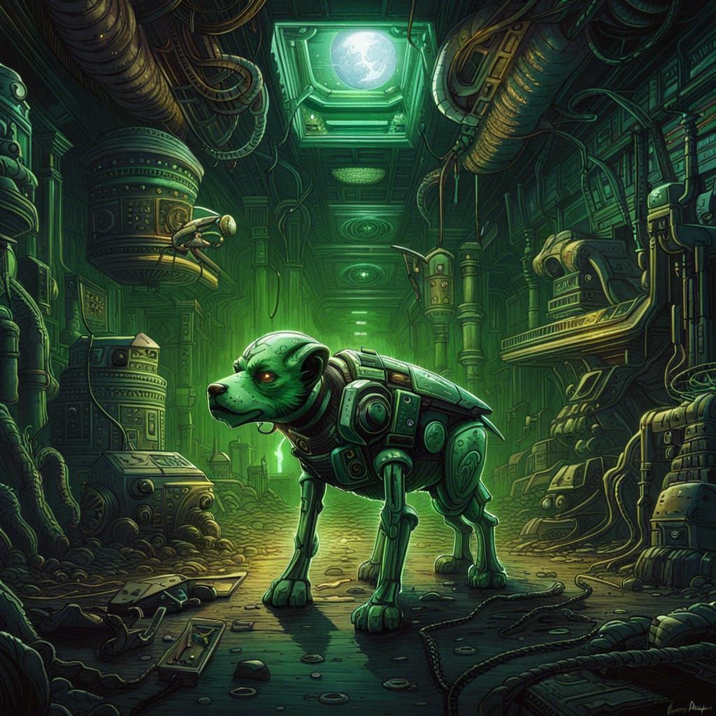 A Green Alien Robot Dog Epic cinematic brilliant stunning intricate ...