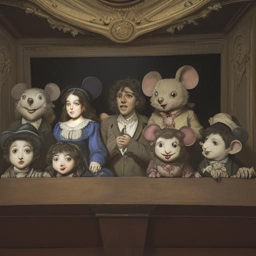 The play premonition of a mouse fuss in the puppet theater by