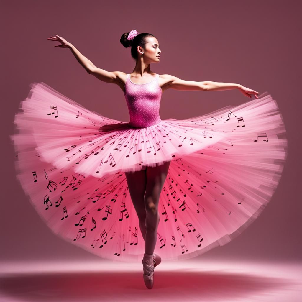 Prompt: a photorealistic woman ballerina, dark hair in a bun...