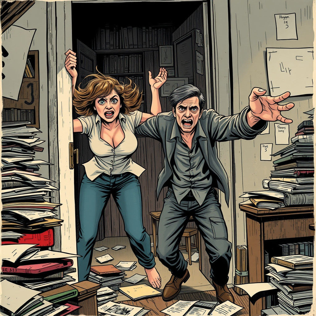 Dramatic Confrontation in High-Contrast Illustration Style