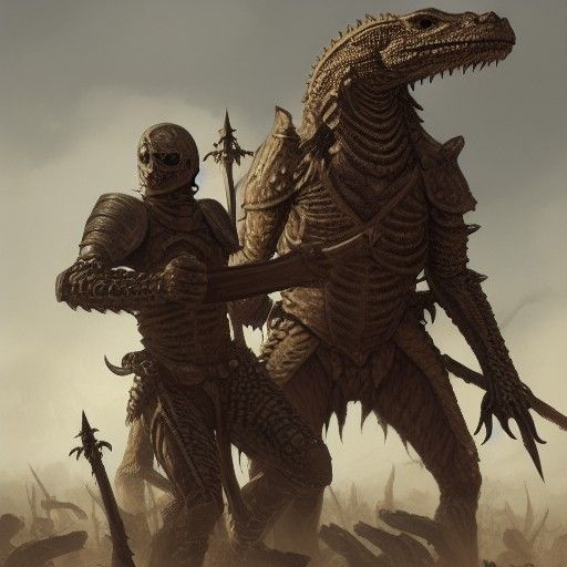 Thraz the lizardfolk and his minion