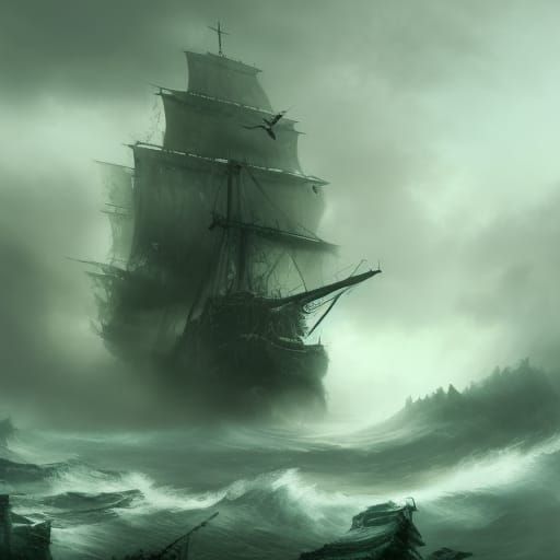 The Flying Dutchman in a storm - AI Generated Artwork - NightCafe Creator