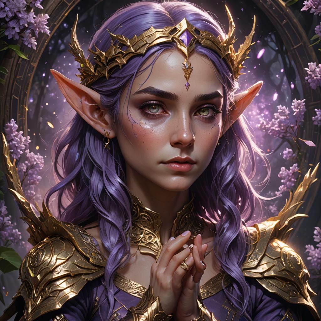 photorealistic aetherpunk portrait of beautiful elf looking at her ...