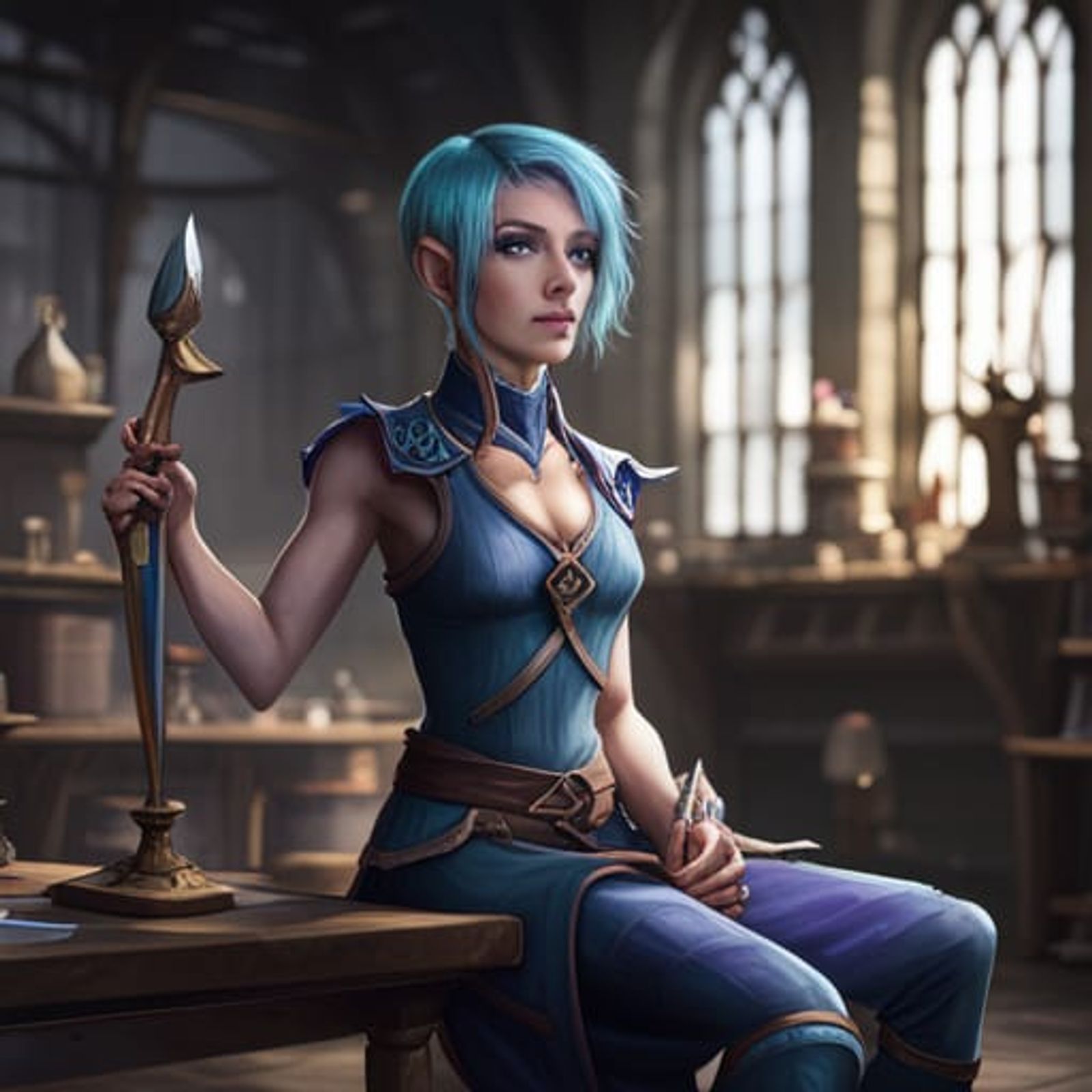 blue haired elf girl