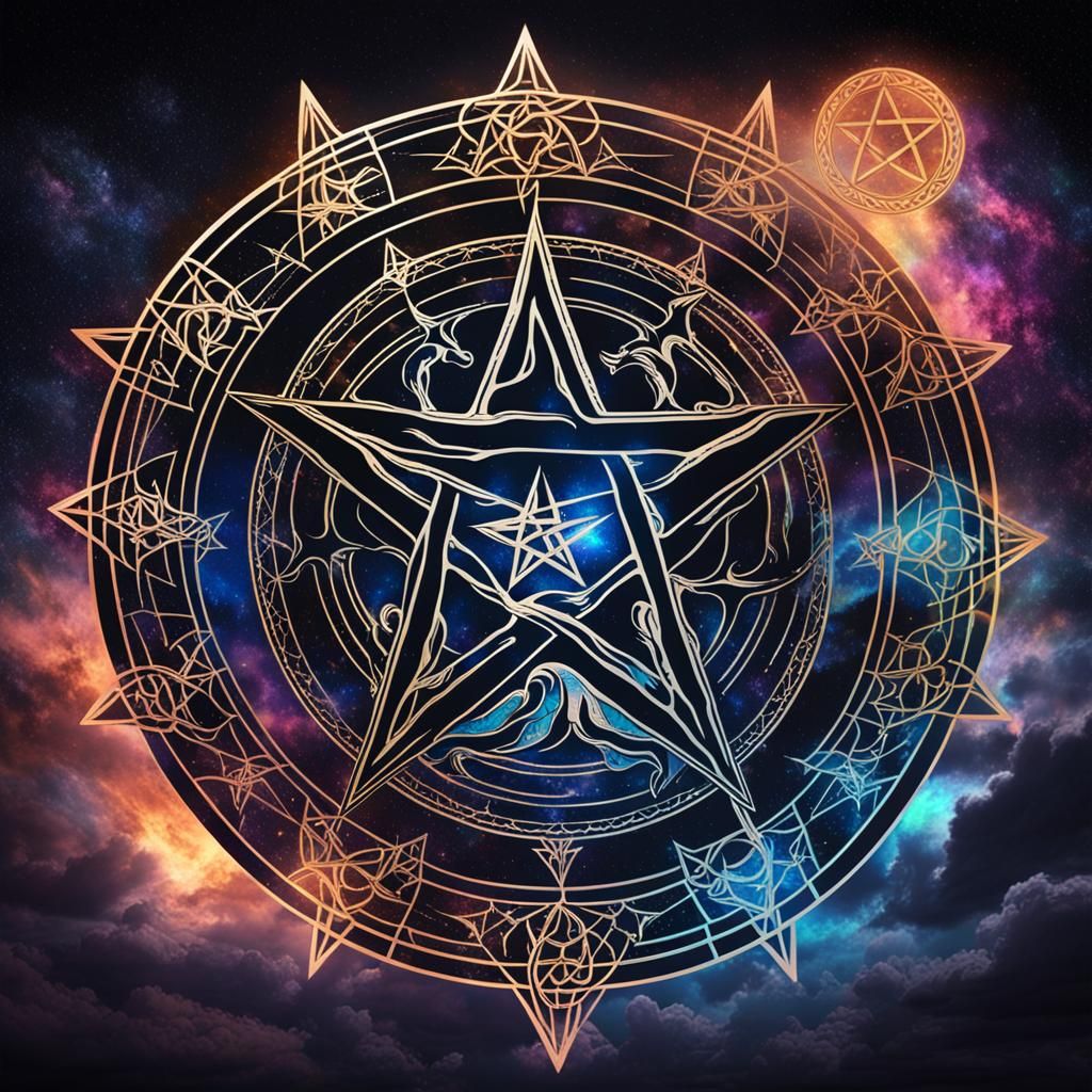 devils stars pentagram in the night sky holographic magical summoning ...