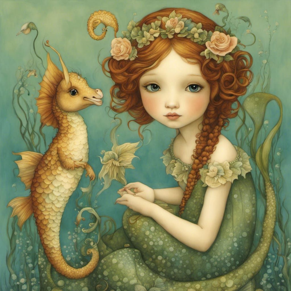 the cute mermaids and beautiful seahorses, by Holly Hobbie a...