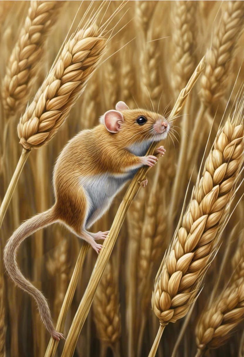 field mouse, climbing a wheat stalk AI Generated Artwork NightCafe