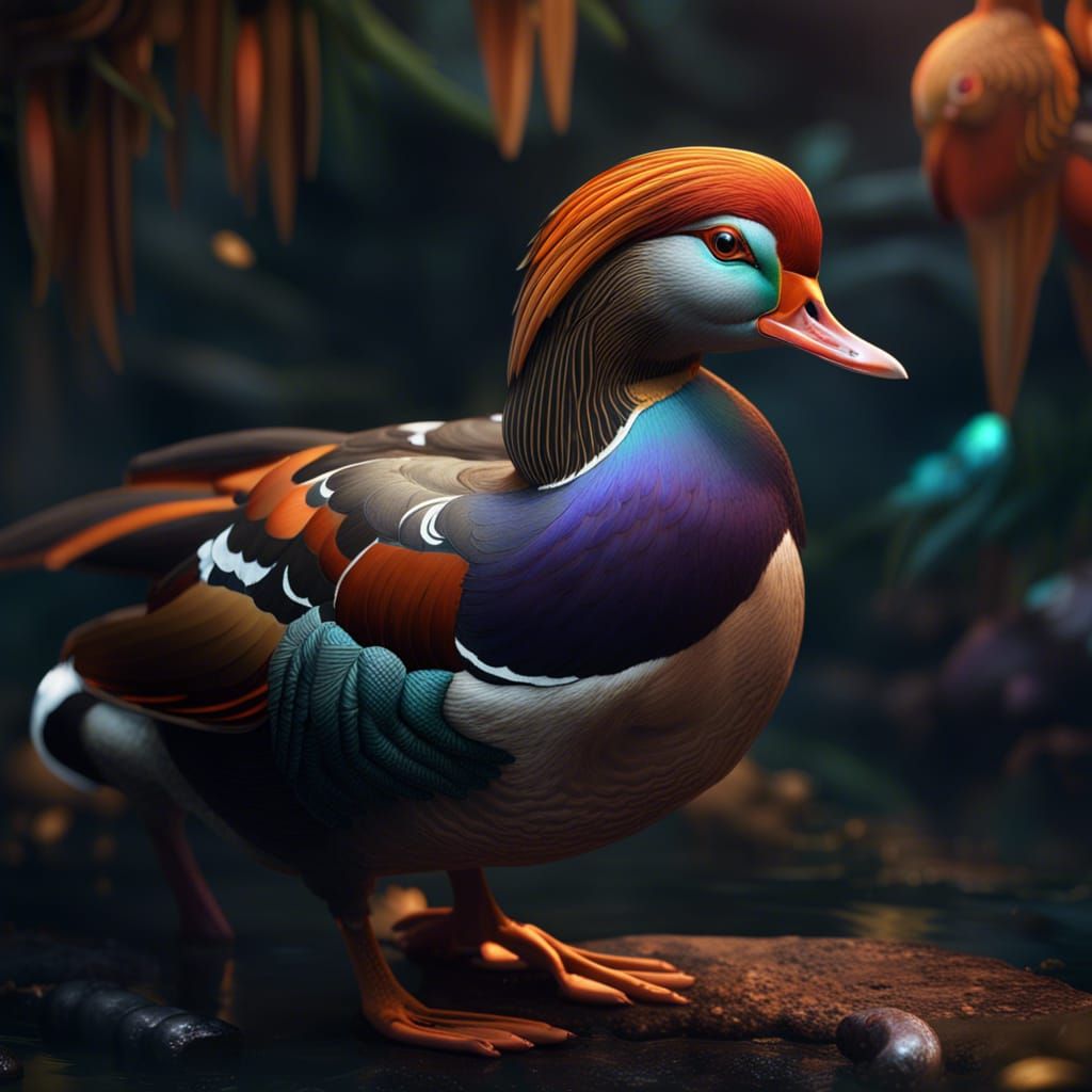 Pheniox/ Mandarin duck hybrid close AI Generated Artwork NightCafe Creator