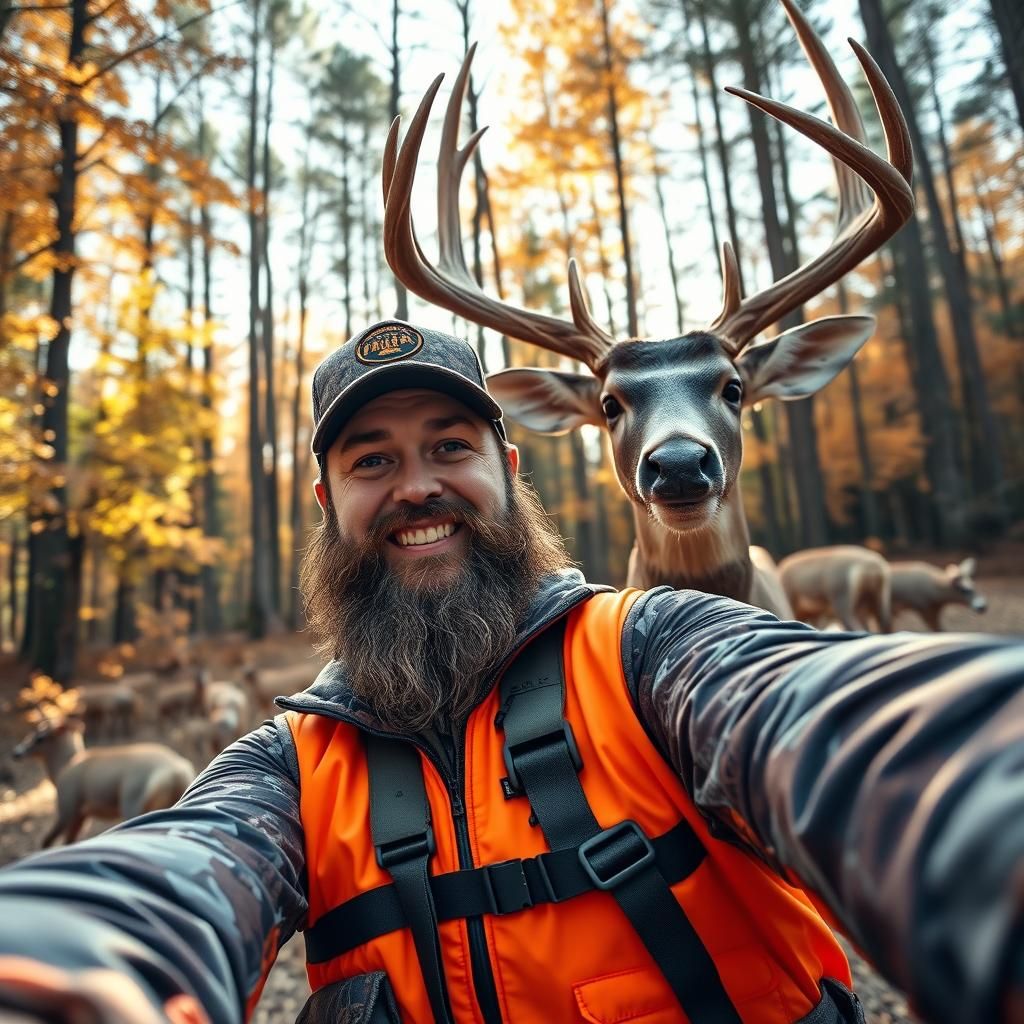 Trophy buck photo bombs hunter while he is taking a selfie   by @Amanda Haury