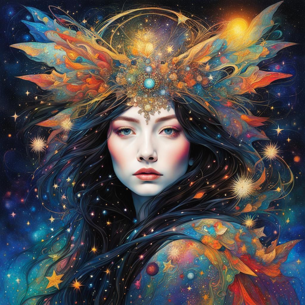 Magical Fairy Queen, Starry Night abstract expressionism, A ...