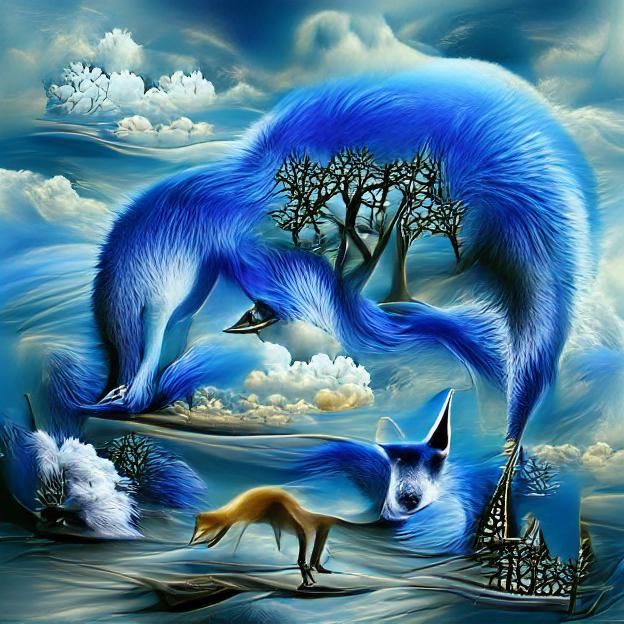 beautiful surrealism blue fox