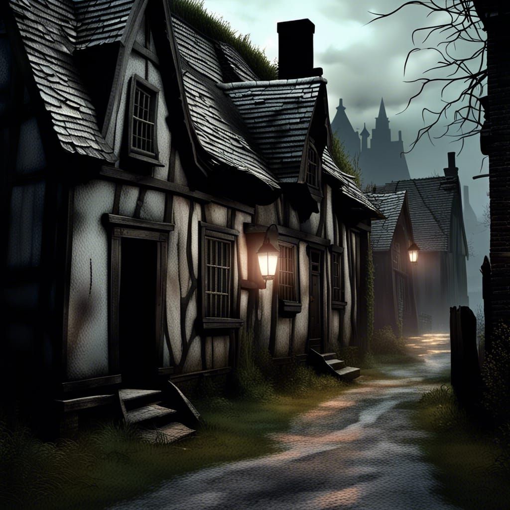 spooky countryside village , ghosts, witches cottage, ..