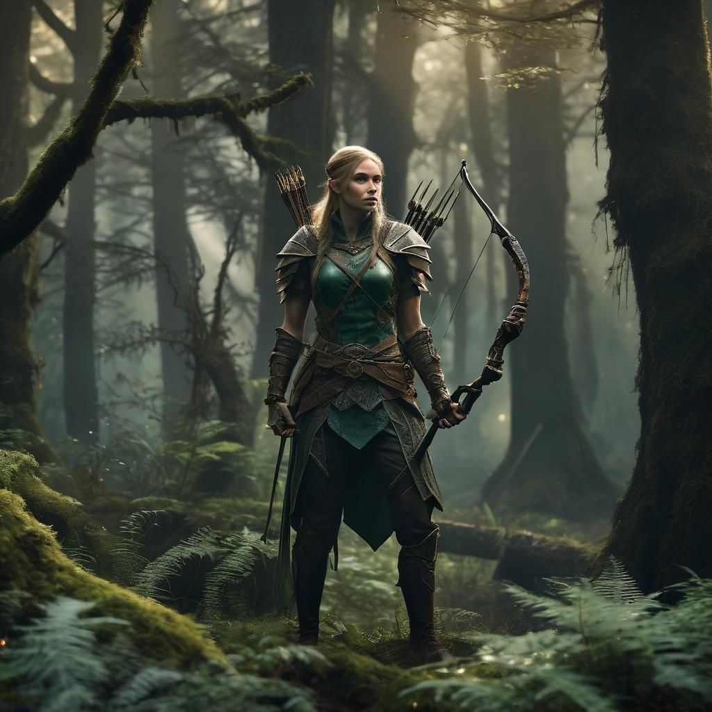 Elven ranger - Elven Ranger in Ancient Misty Forest