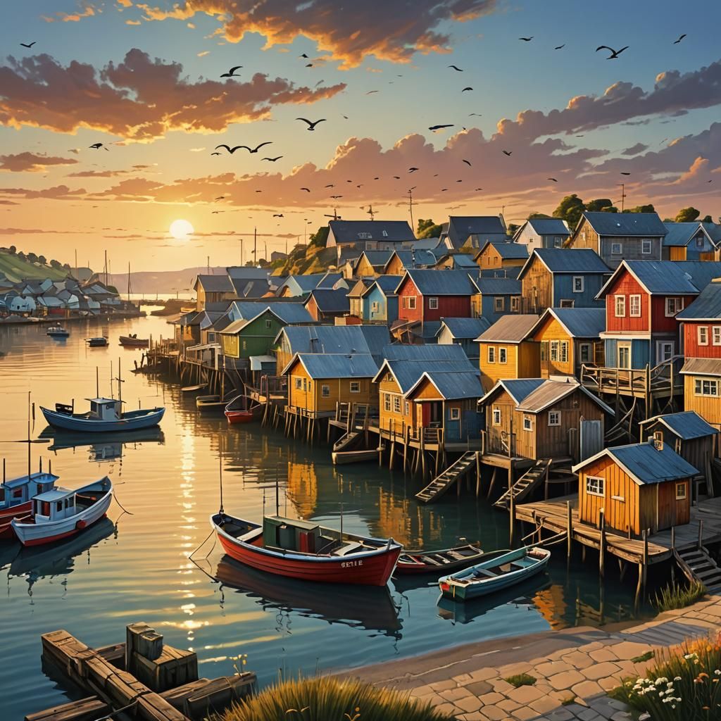 Quaint fishing village with colorful houses