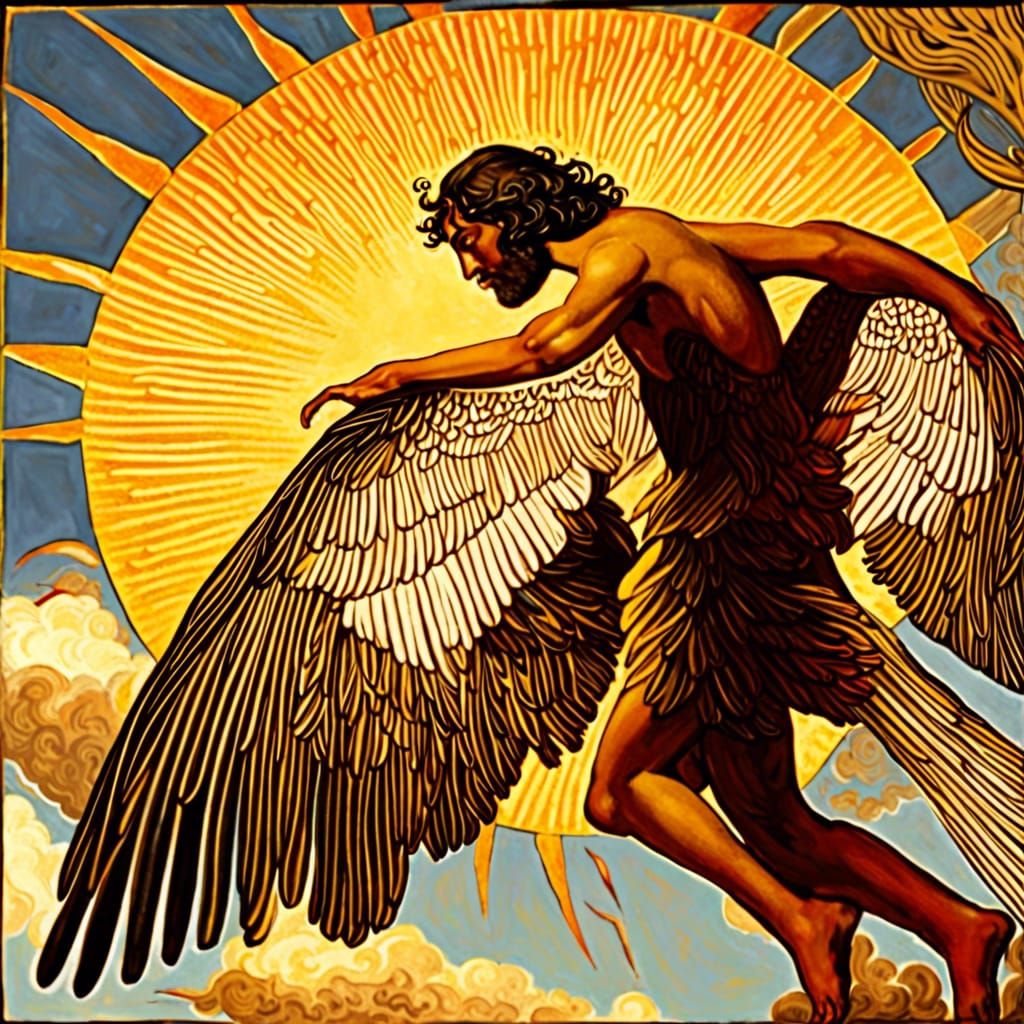 Icarus flying to the sun, a character from Greek mythology, Generative AI  Stock Illustration
