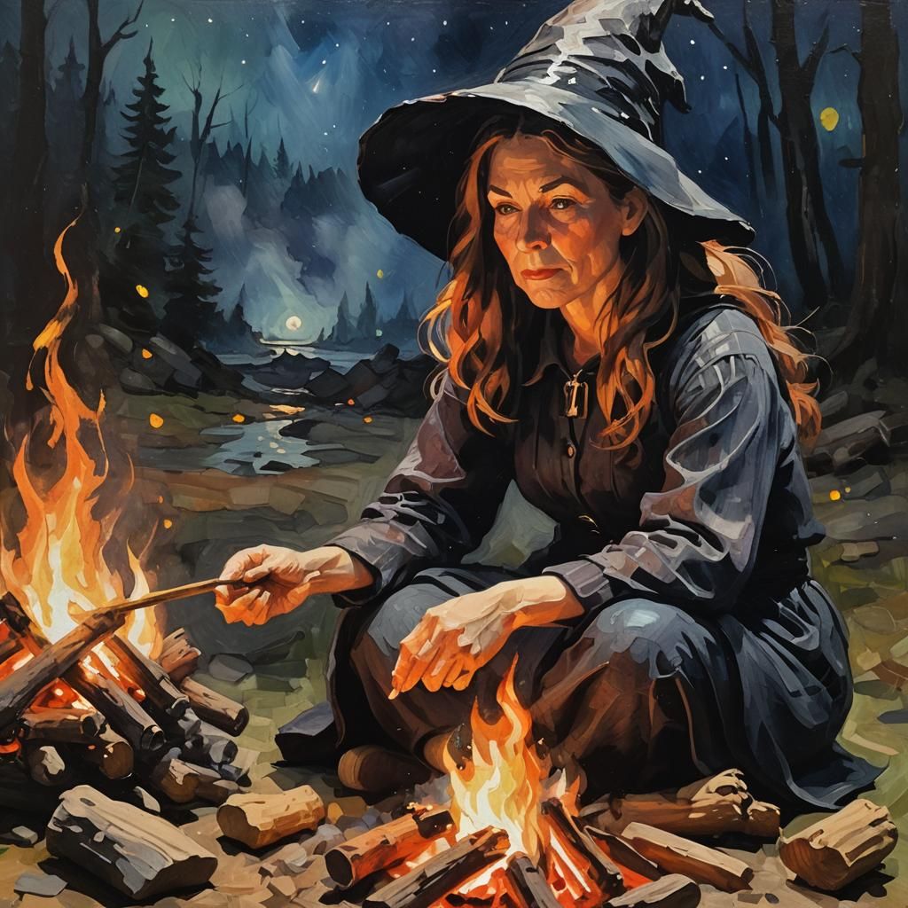Witch sitting by a campfire  by @Staircase Flash