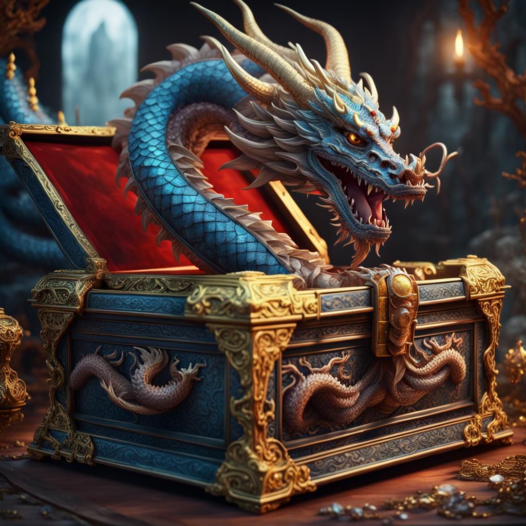 Fucanglong Chinese dragon sitting on a treasure chest protecting
