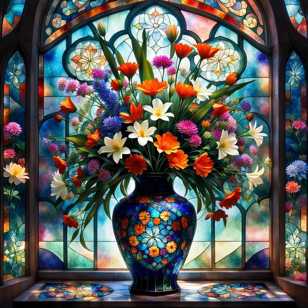 Large oriental vase filled with beautiful flowers  by @AlfredStephen