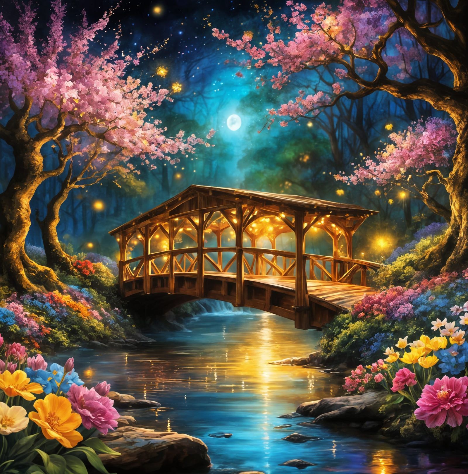 Scenic Wooden Bridge with Glowing Lights  by @MasterRed