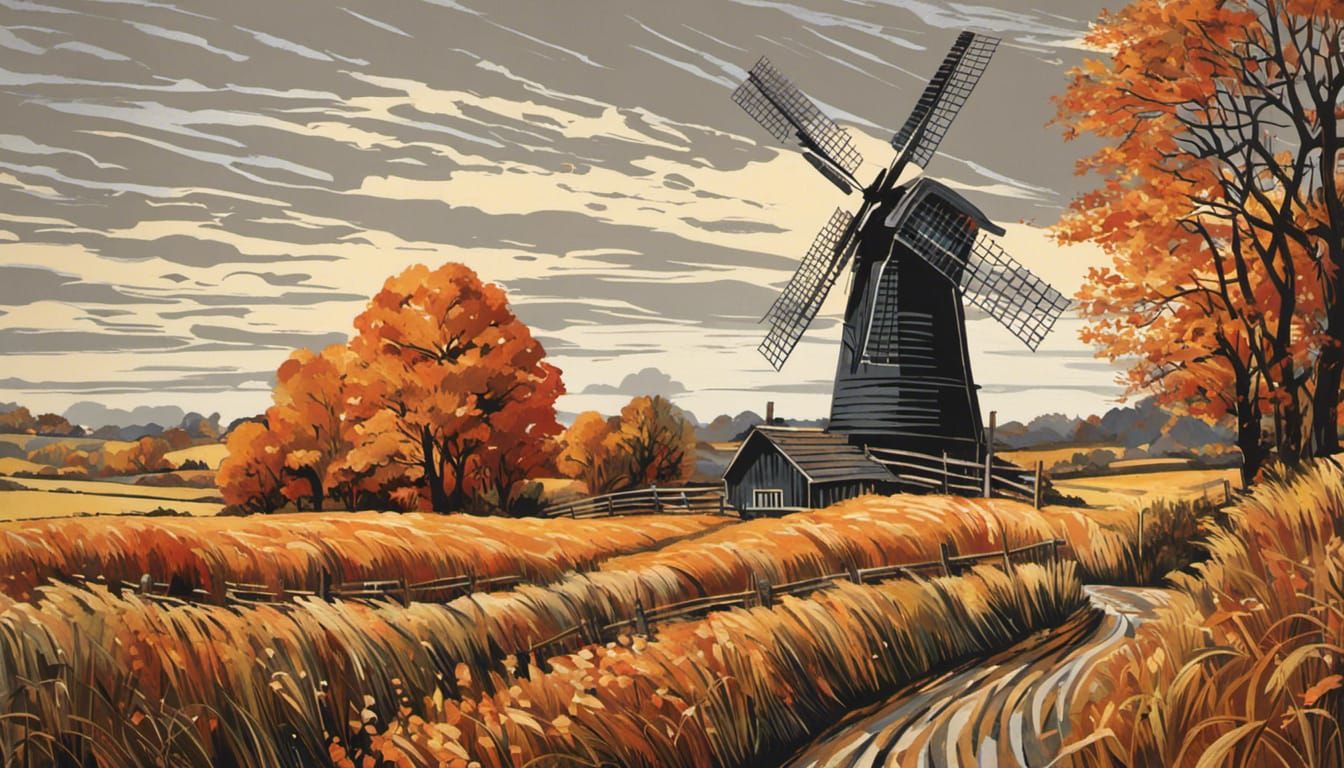 Windmill in an autumn landscape, by Annie Soudain and Sue Sc...