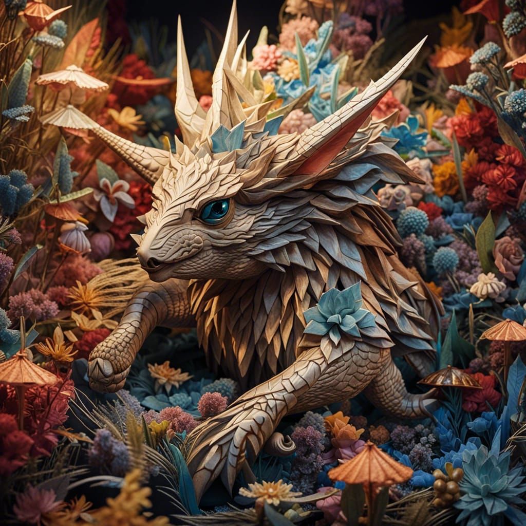 Detailed Origami Fantasy World Papercraft in 8K