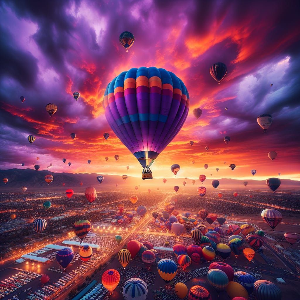 Looking out of the basket at the Albuquerque, NM Hot Air Balloon  Festival at sunset