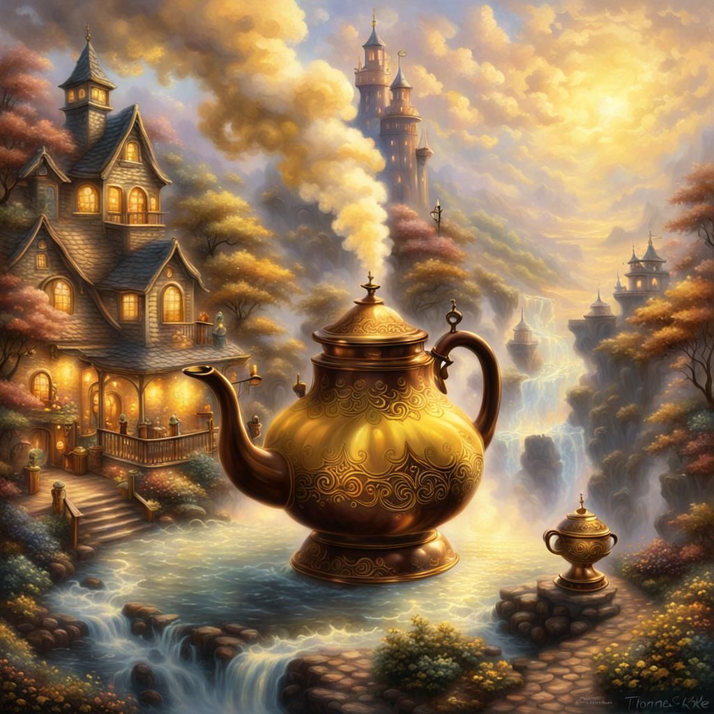 Yellow and brown theme, <subject> 1 brown kettle with yellow...