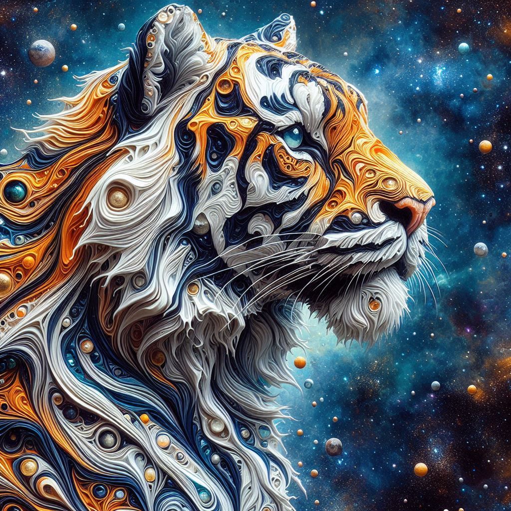 Kirigami and hot wax encaustic Tiger Portrait (2)