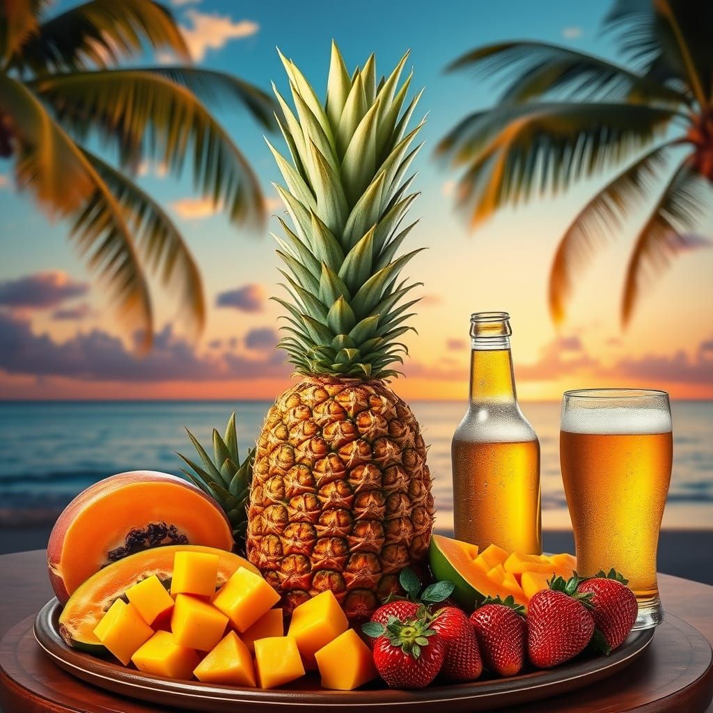 Tropical Fruit Still Life at Sunset in Post-Impressionist St...