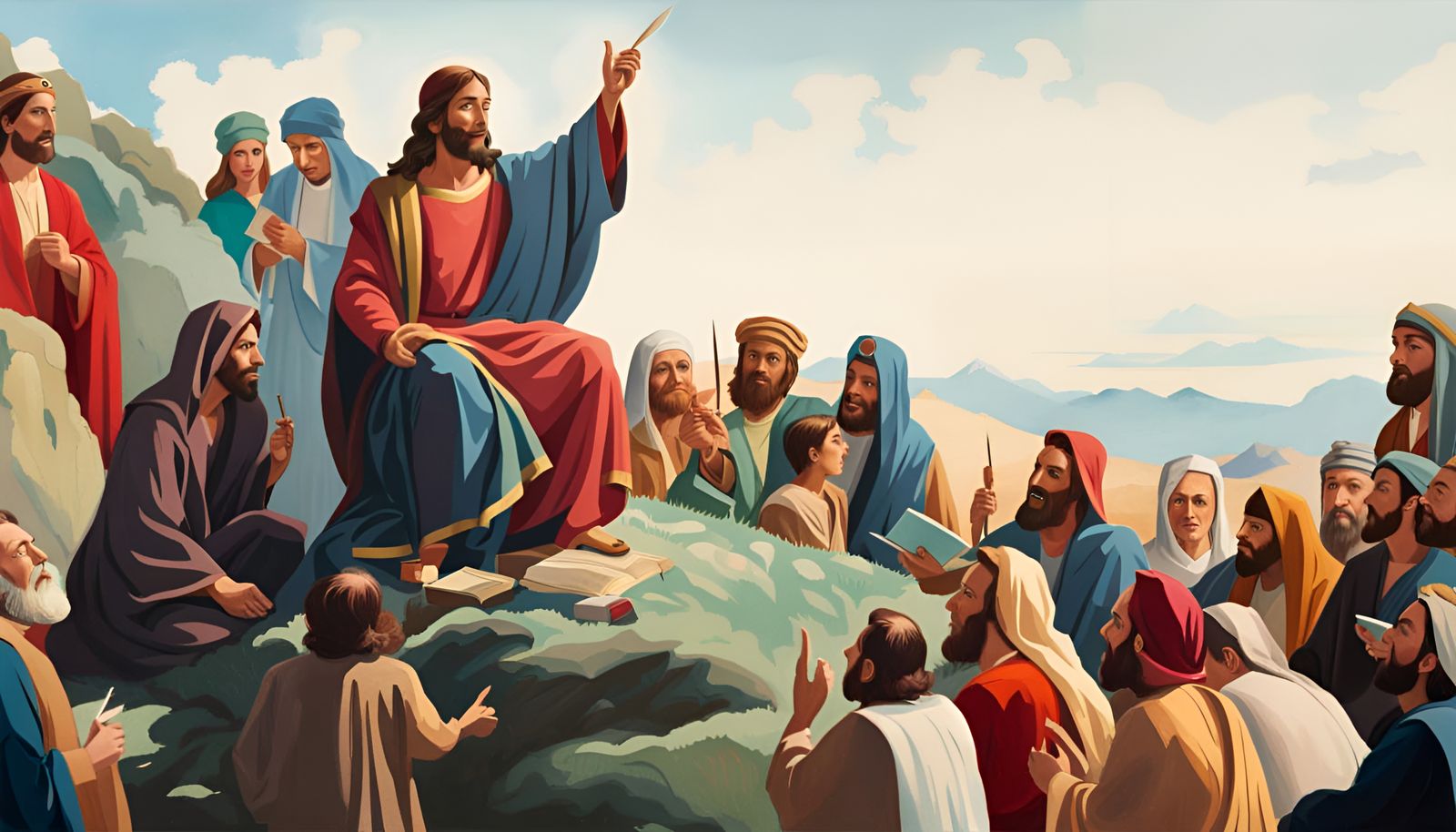 Jesus Teaching The Sermon On The Mount 8k Resolution Concept Art Portrait By Greg Rutkowski