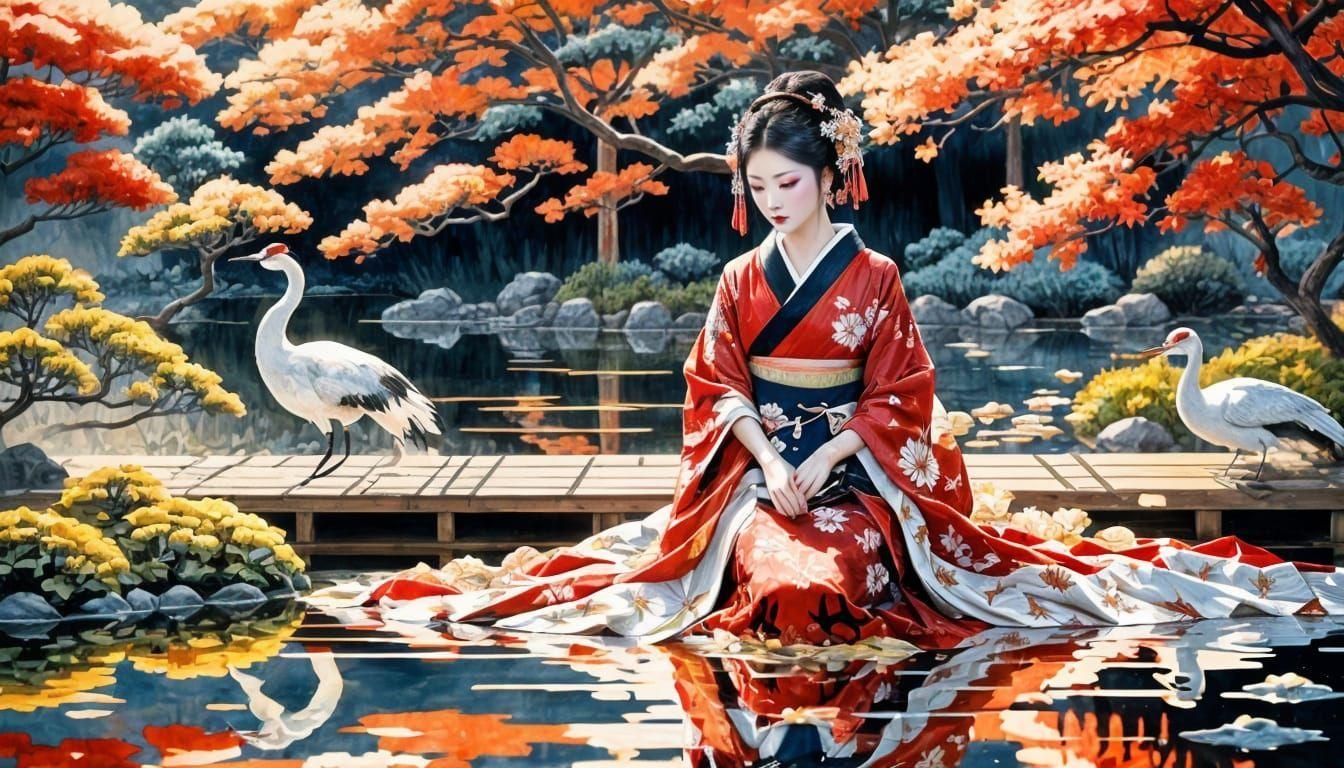 Geisha and Cranes  by @MelanieL
