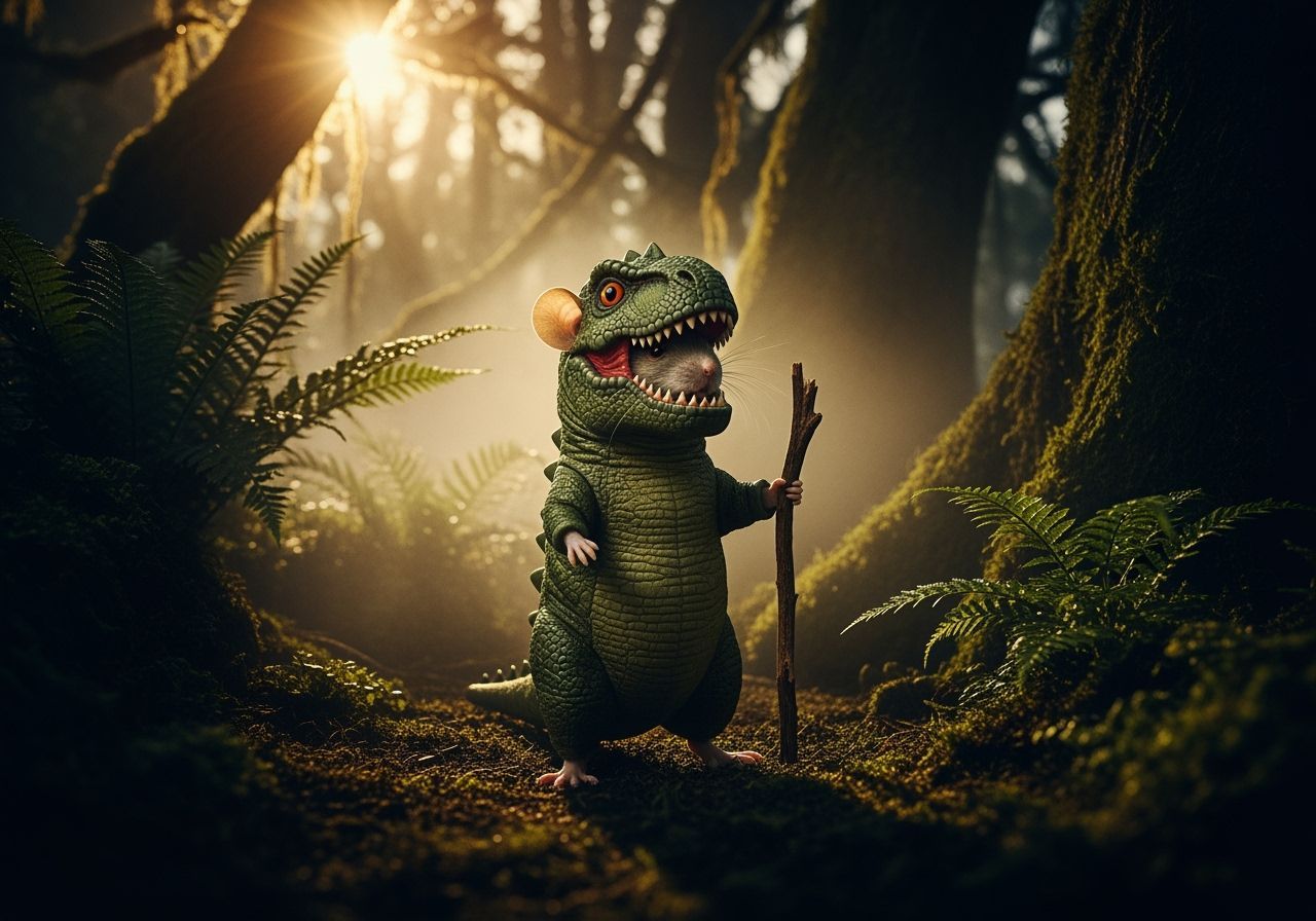 A mouse in a dinosaur costume  by @Onion3D