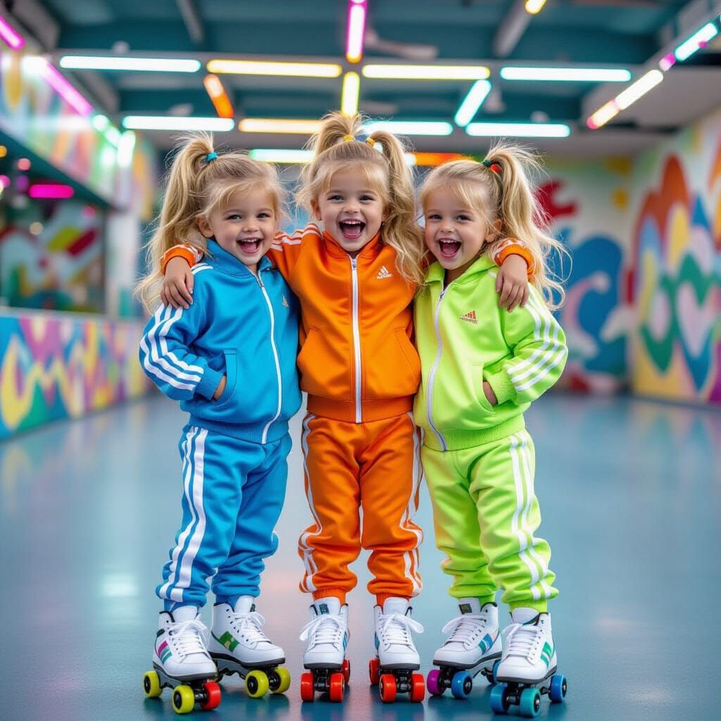 Retro Triplets at the Roller Rink in Takashi Murakami Style