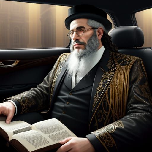 Hasidic Rabbi Reads in Luxurious Car