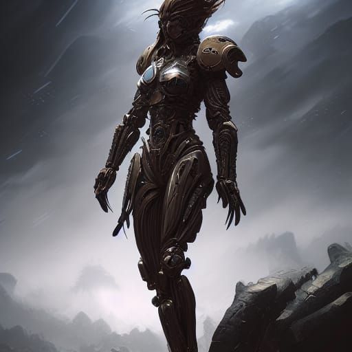 "Artgerm, WLOP, Greg Rutkowski; Beautiful Biomechanical Warr...