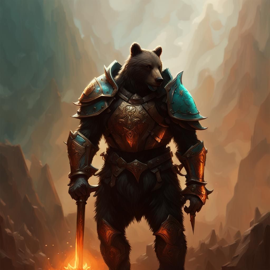 Bear Knight with armor and battle axe, epic, fantasy, Frank ...