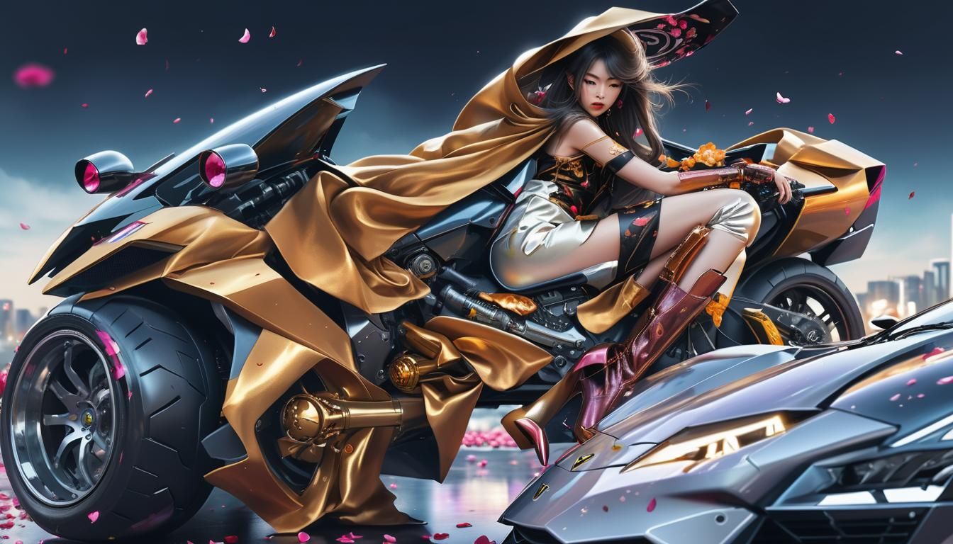 8k, Hyper Illustration, Hyper Illumination.

a beautiful dark blonde haired melancholic Nippon girl Lynn Minmay in Leather/Silk Kimono dress...