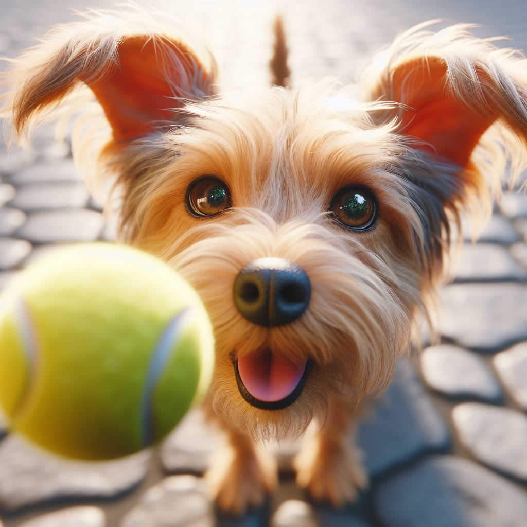 My little dog playing catch